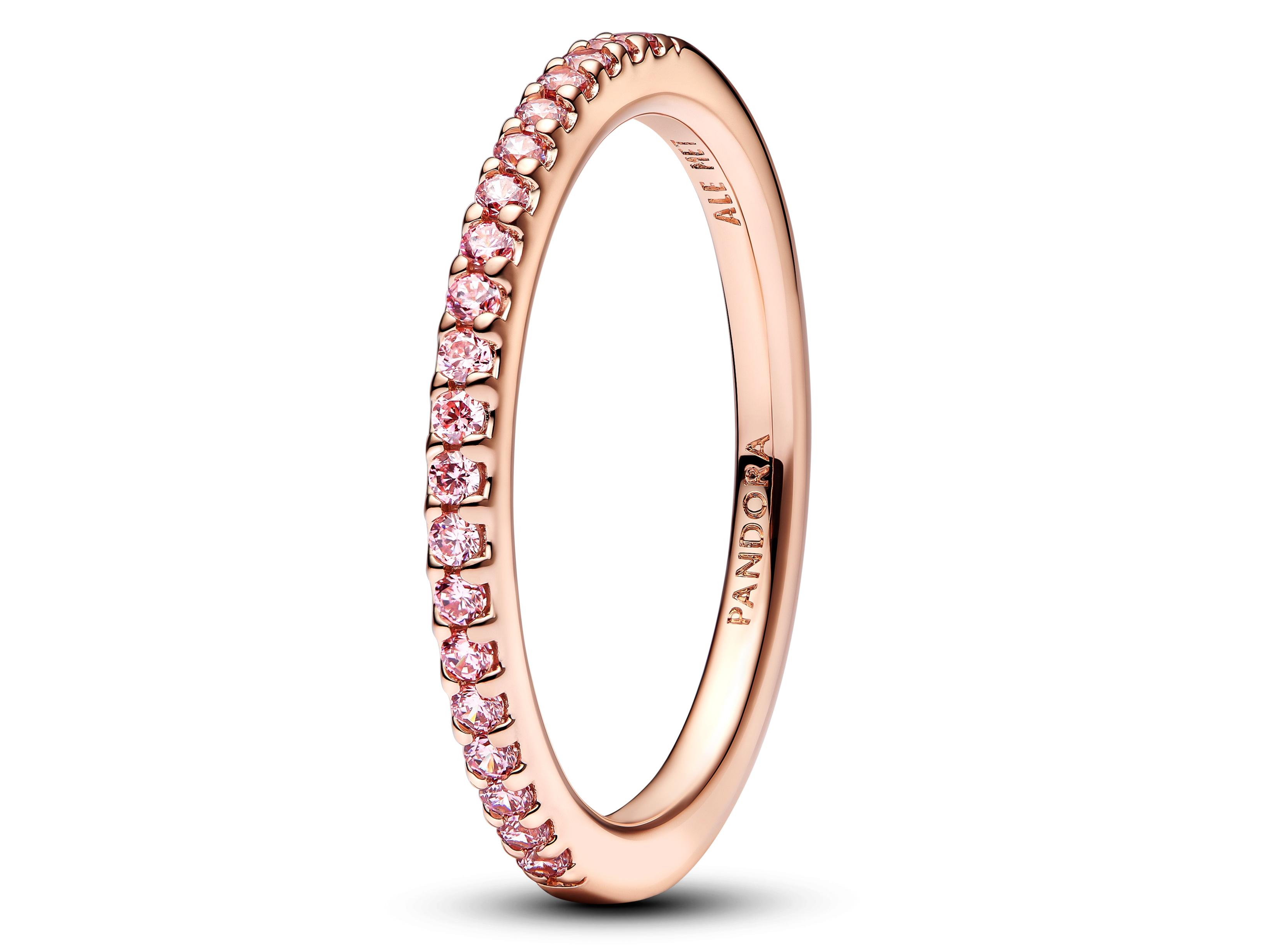 Roségold vergoldeter Ring von Pandora mit zartem rosa Zirkonia besetzt, Größe 48, ideal für einen eleganten und märchenhaften Look. Perfekt für besondere Anlässe oder als Geschenk.