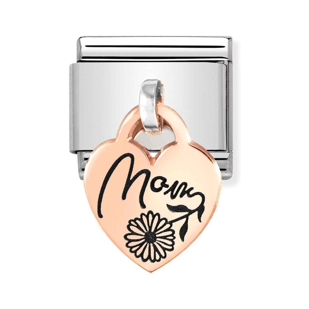 Nomination CLASSIC CHARMS - Charm-Anhänger - Roségold 375 mit Gravur - Herz + MOM