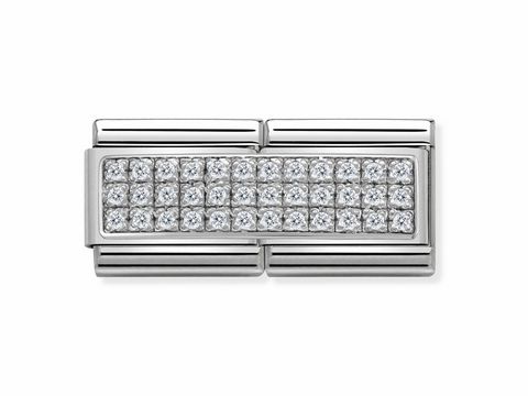 Elegante Nomination 330733 01 PAVE Composable DOUBLE Classic in Weiß mit funkelnden, klaren Kristallen und zeitlosem Design für stilvolle Armbänder.
