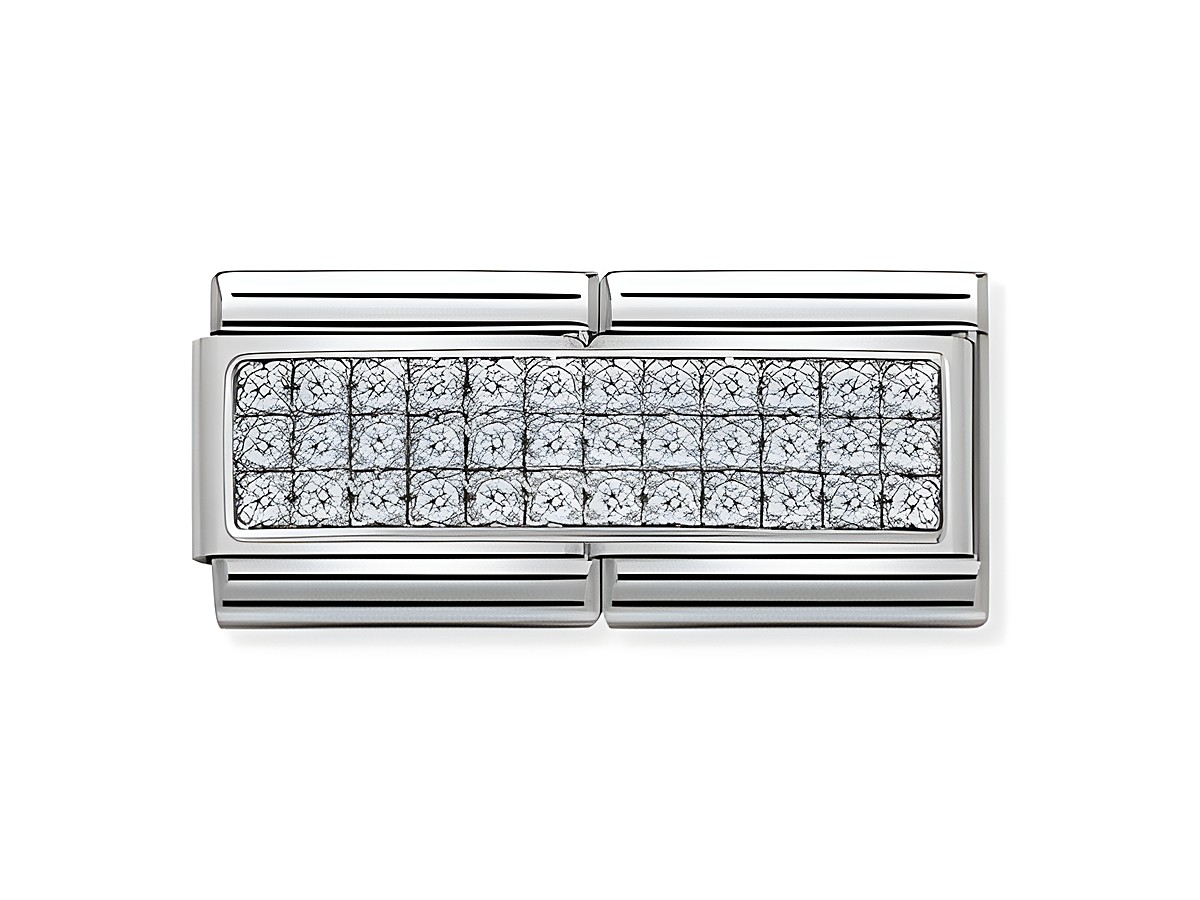 Elegante Nomination 330733 01 PAVE Composable DOUBLE Classic in Weiß mit funkelnden, klaren Kristallen und zeitlosem Design für stilvolle Armbänder.