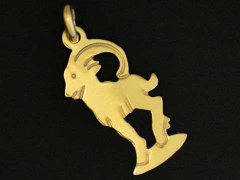 Steinbock Anhänger aus Gold 333, plastisch flach gestaltet, symbolisiert das Sternzeichen Steinbock, hergestellt von Juwelier Harnisch. Ideal für Schmuckliebhaber und Sternzeichen-Fans.