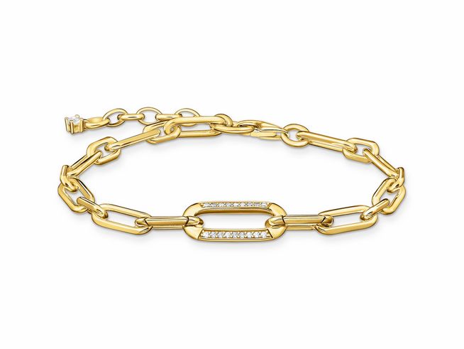 Elegantes Gliederarmband von Thomas Sabo in Silber vergoldet mit Zirkonia in Weiß, Länge 19 cm, stilvolle Verzierung für jeden Anlass.