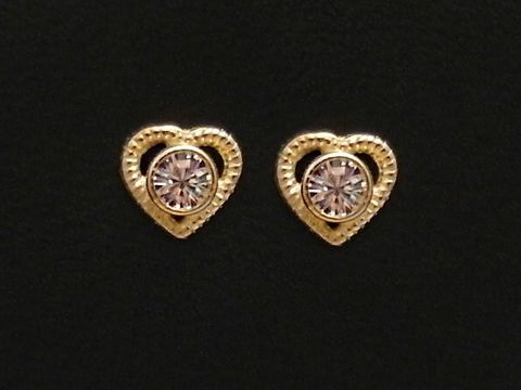 69255-0 Kinderschmuck Gold Ohrringe in Herzform mit weißen Steinen, Hersteller Juwelier Harnisch, perfekt für kleine Mädchen. Elegantes und niedliches Design für jeden Anlass.