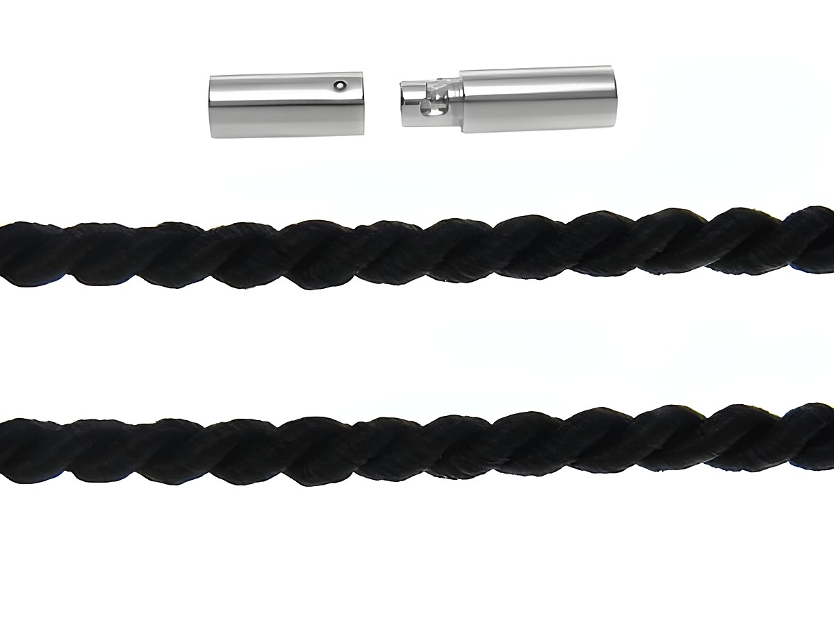 Kordel gedreht 70 cm schwarz mit 2 mm Edelstahl Bajonett von Juwelier Harnisch, exklusives Design, ideal für modische Accessoires oder Schmuck. Hochwertiges Material und Verarbeitung.