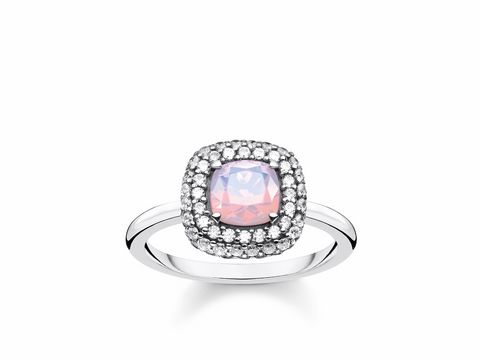 Ring von Thomas Sabo TR2287-347-7-52 in Silber, mehrfarbig, Größe 52. Der Ring verfügt über einen zentralen, schimmernden Stein und ist von funkelnden, kleinen Steinen umgeben.