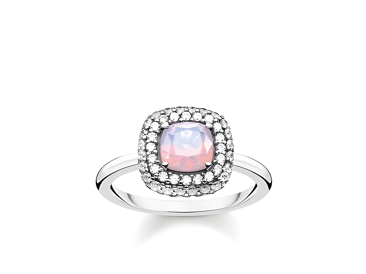 Ring von Thomas Sabo TR2287-347-7-52 in Silber, mehrfarbig, Größe 52. Der Ring verfügt über einen zentralen, schimmernden Stein und ist von funkelnden, kleinen Steinen umgeben.