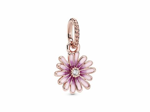Charm von Pandora ROSE in Form einer Blume mit Zirkonia, rosa- und lilafarbenen Blütenblättern, ideal für Ketten und Anhänger, kunstvoll gestaltetes und elegantes Schmuckstück.