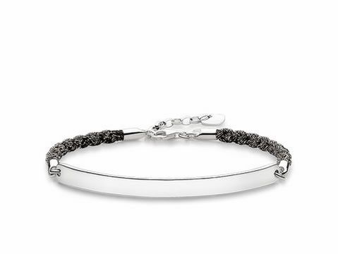 Schwarzes Nylon Armband mit silbernem Einsatz, flexibel in der Länge von 16,5 cm bis 19,5 cm, von Thomas Sabo, Modell LBA0029-173-11-L19,5v Love Bridge.