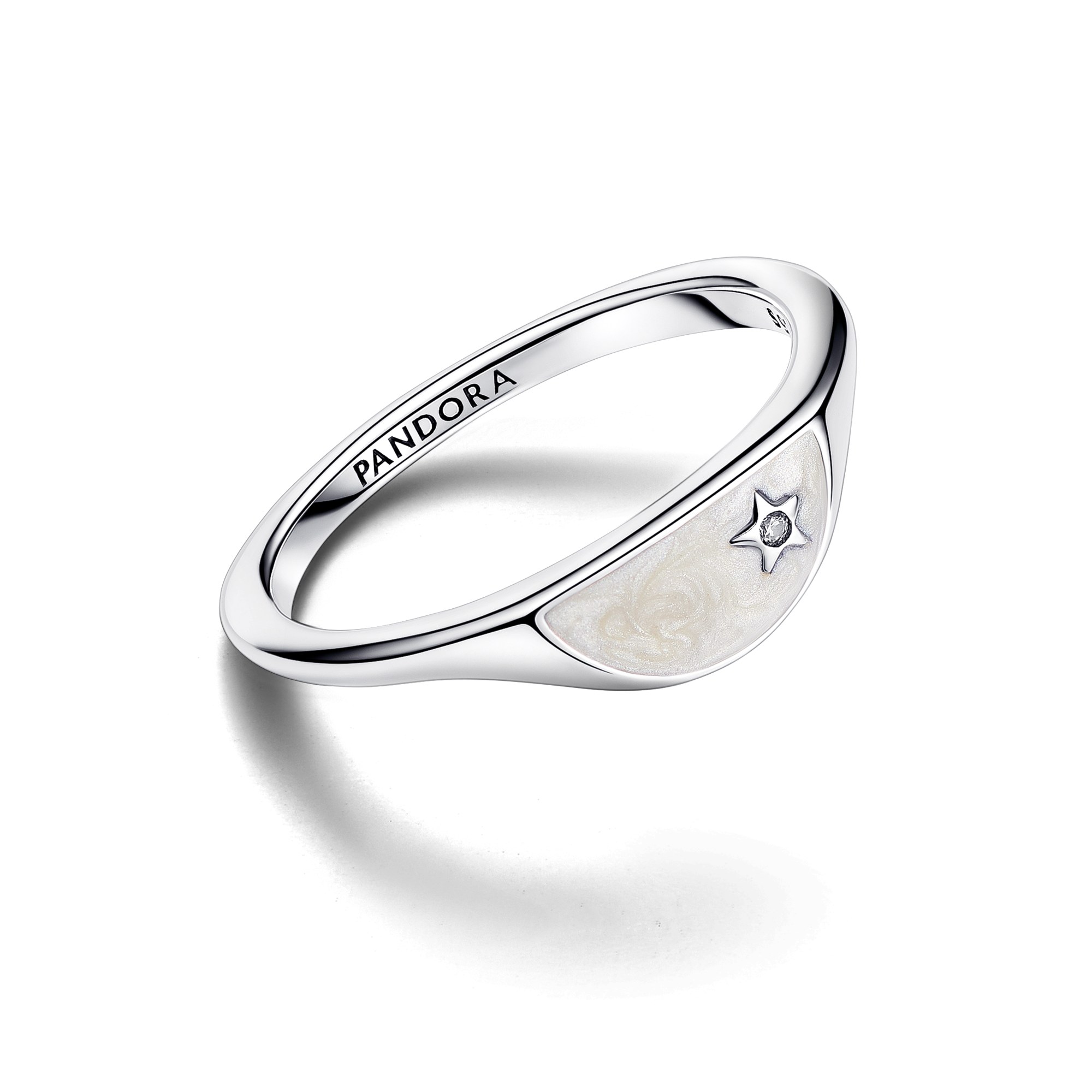 Pandora ME halbierter Emaille Siegelring - Sterling Silber - Zirkonia + Emaille Weiß – Ansicht 3