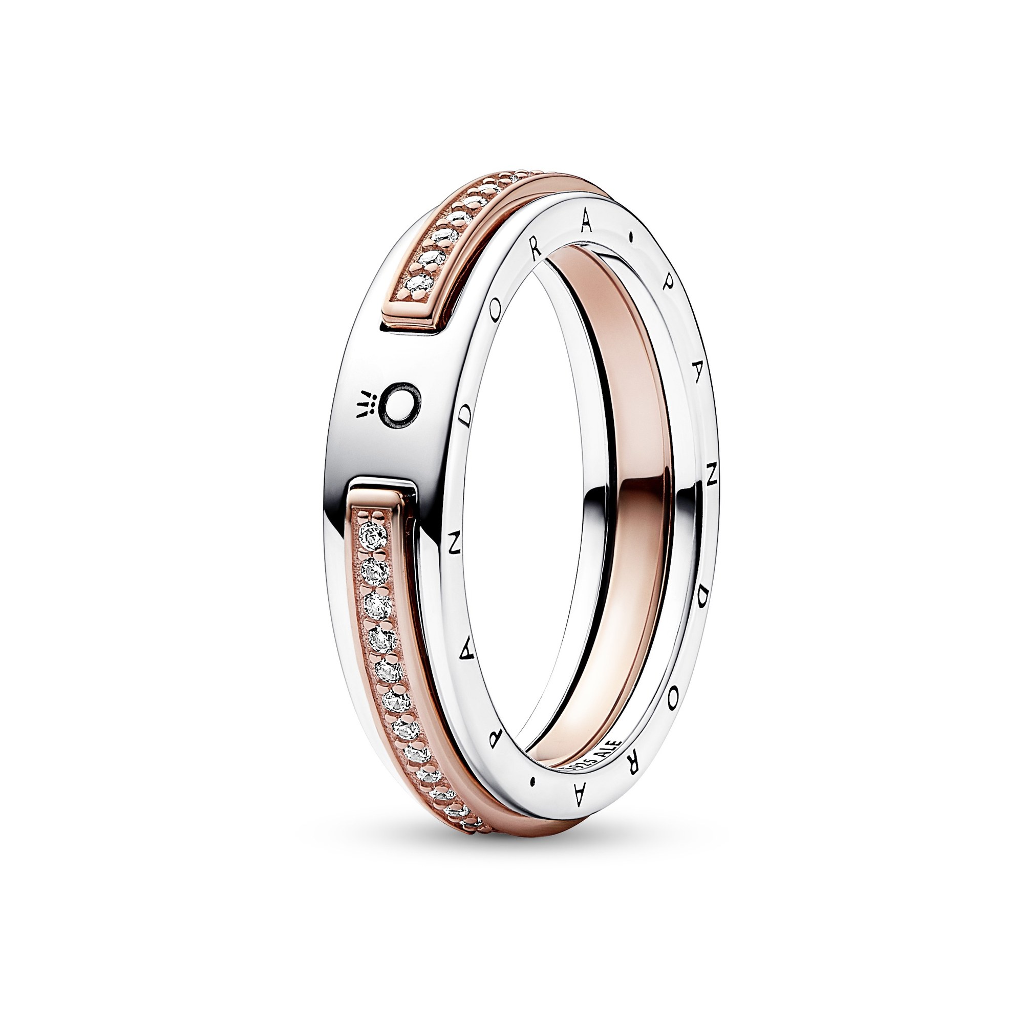 Pandora Bicolor Logo & Pavé Ring - Sterling Silber mit Roségold Vergoldung - Zirkonia