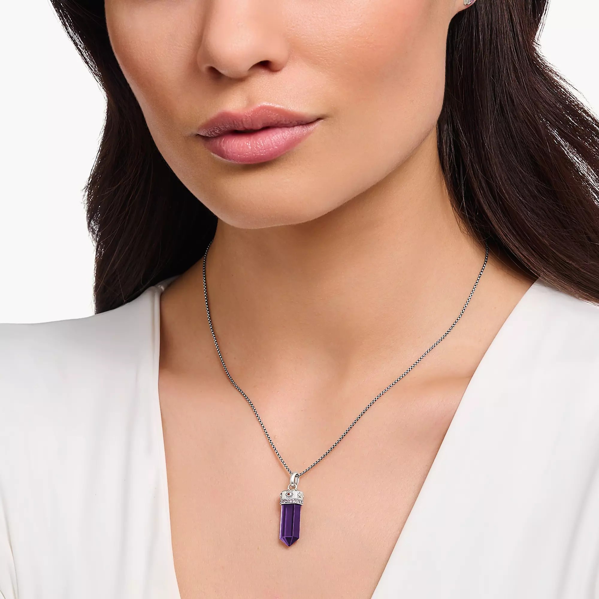 Thomas Sabo Anhänger - Silber geschw. & synth. Korund & Zirkonia - Violett - Pendel – Ansicht 3