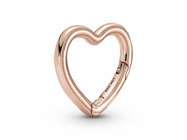 Herz-Verbinder aus Roségold vergoldetem Metall von Pandora ME, geschwungene Form mit polierter Oberfläche, ideal für Ketten und Armbänder im modernen Schmuckdesign.