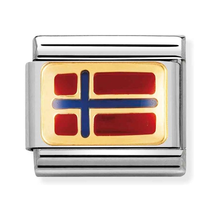 Nomination Composable Classic Charm Flagge Norwegen - Edelstahl, Gold 750 Gelbgold, Emaille