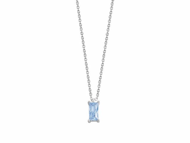 Xenox Sterling Silber Kette XS6027 mit einer Länge von 40-45 cm zeigt eine Fancy Cut Karreekette mit einem rechteckigen blauen Anhänger, der elegant und zeitlos wirkt.