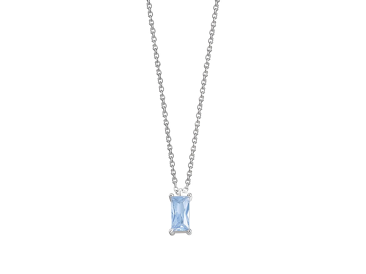 XENOX Sterling Silber Kette XS6027 mit einer Länge von 40-45 cm zeigt eine FANCY CUT Karreekette mit einem rechteckigen blauen Anhänger, der elegant und zeitlos wirkt.