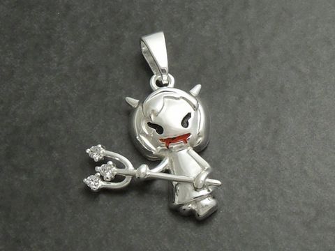 Teufelchen Anhänger aus 925 Sterling Silber mit Zirkonia, dargestellt mit einem kleinen Teufel, der einen Dreizack hält, in einem verspielten und charmanten Design, perfekt als Schmuckstück.