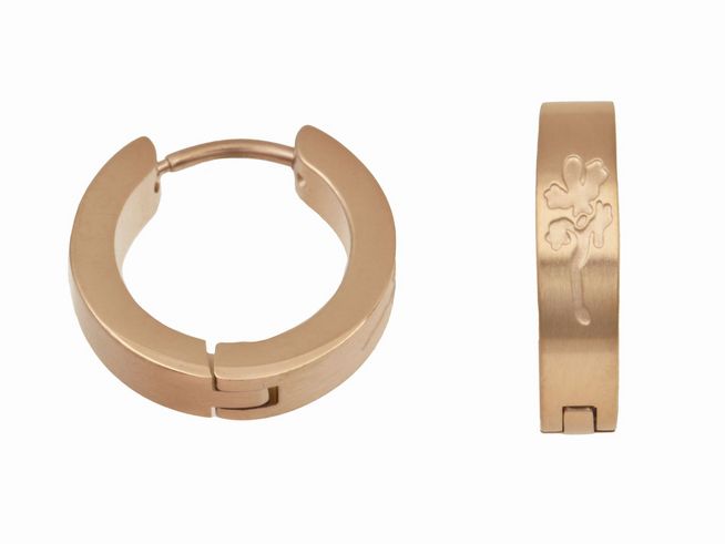 Edelstahl Creolen Gecko 1,6 cm mit PVD-Beschichtung in Roségold, teilmattiert, von Juwelier Harnisch, moderne und stylische Ohrringe.