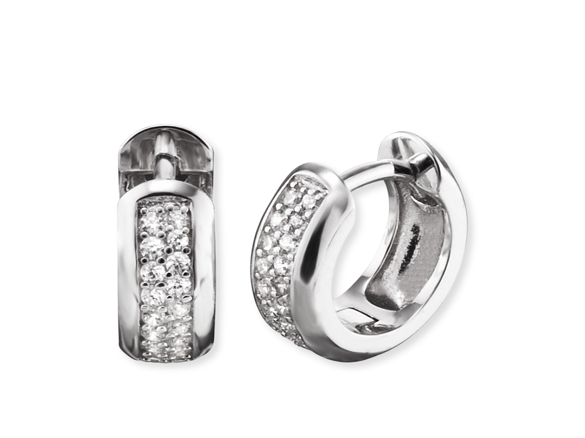 Ohrringe Engelsrufer ERE-ANNA-ZI-CR BASIC Creole Anna in Silber rhodiniert, verziert mit Zirkonia, elegante Form, glänzende Oberfläche, 13 mm, perfekt für besondere Anlässe.