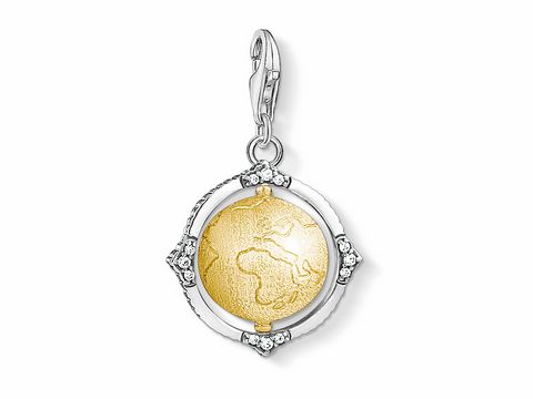 Charm-Anhänger Weltkugel von Thomas Sabo aus Bicolor Gelbgold mit feiner Detailprägung, umgeben von edlem Silber und Ziersteinen, ideal für den Charm Club.