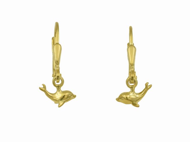 Ohrringe Ohrhänger Delfin aus Sterling Silber, gelbgold vergoldet, perfekt für Kinder, sanfte Delfin-Form, elegantes Design von Juwelier Harnisch, ideal als Geschenk.