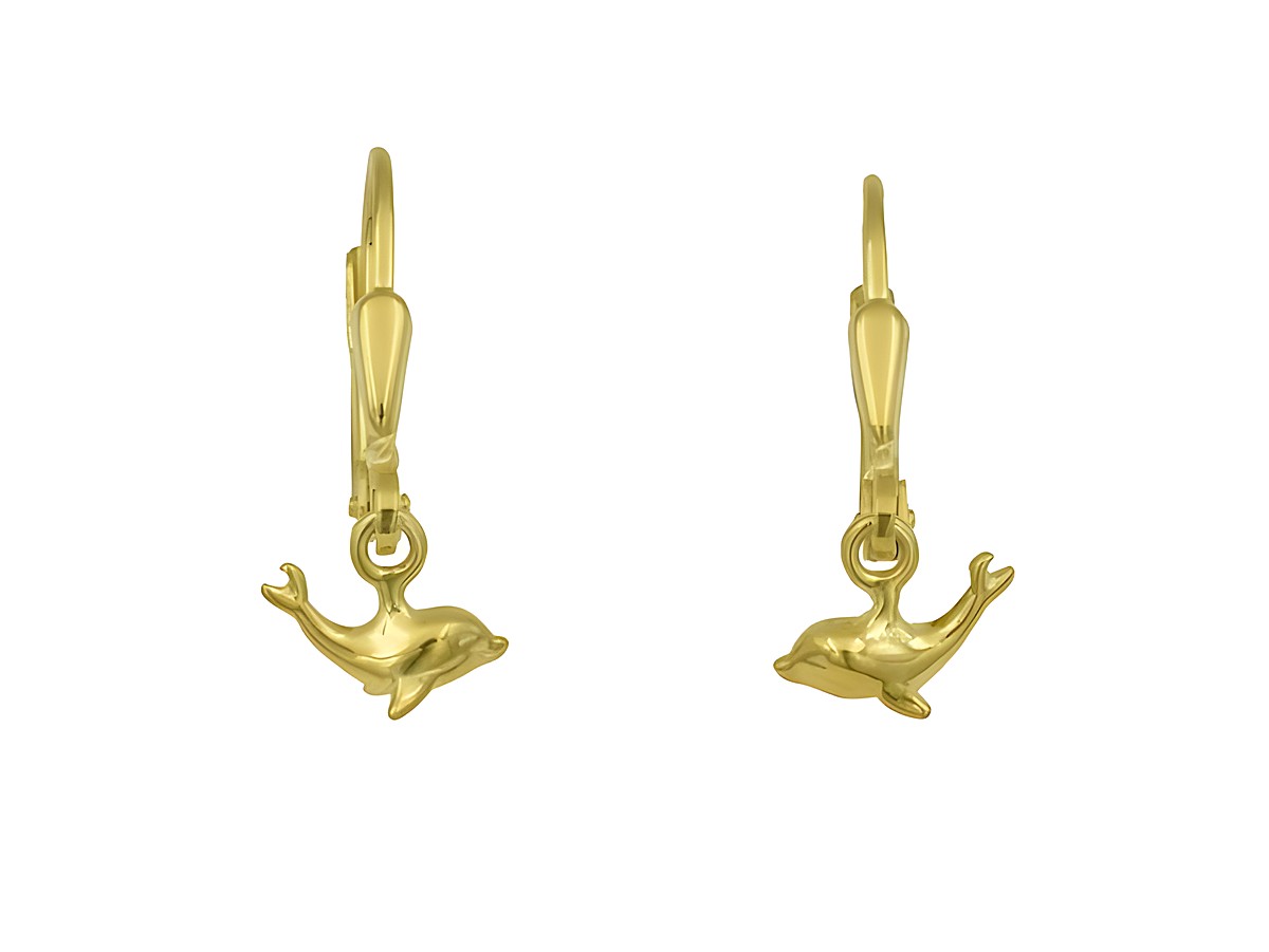 Ohrringe Ohrhänger Delfin aus Sterling Silber, gelbgold vergoldet, perfekt für Kinder, sanfte Delfin-Form, elegantes Design von Juwelier Harnisch, ideal als Geschenk.