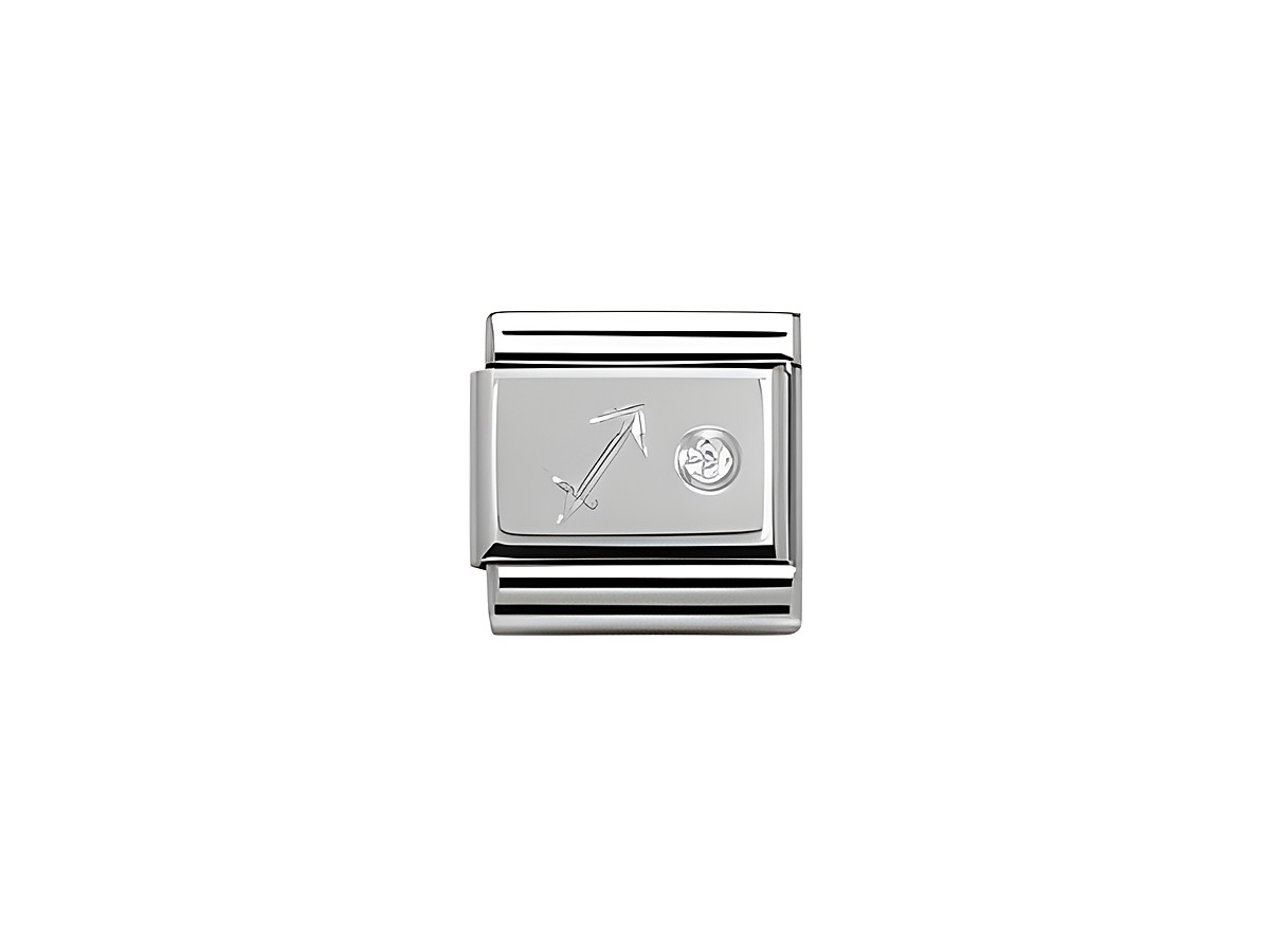 Sternzeichen Schütze Anhänger von Nomination in Silber mit Zirkonia. Das Design zeigt das Symbol des Schützen sowie einen funkelnden Stein. Ideal für Schmuckliebhaber.