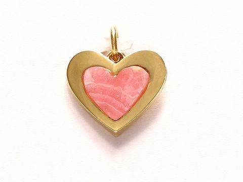 Rhodochrosit Herz Anhänger mit Gold Auflage von Juwelier Harnisch, edles Design mit pinkem Stein, perfekt als Schmuckstück oder Geschenk.