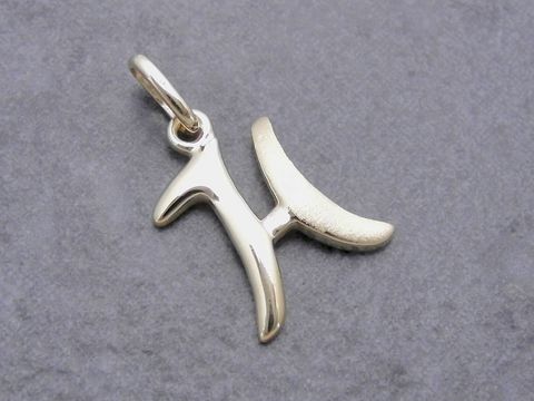 Buchstaben Anhänger H aus teilmattiertem Gold 333, gefertigt von Juwelier Harnisch, zeigt den Buchstaben H in geschwungener Form. Ideal als persönliches Schmuckstück.