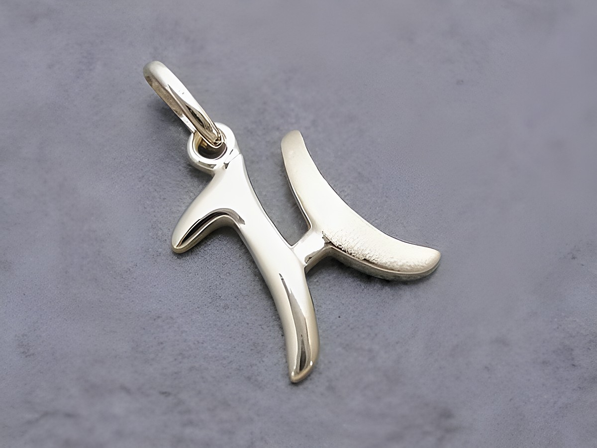 Buchstaben Anhänger H aus teilmattiertem Gold 333, gefertigt von Juwelier Harnisch, zeigt den Buchstaben H in geschwungener Form. Ideal als persönliches Schmuckstück.