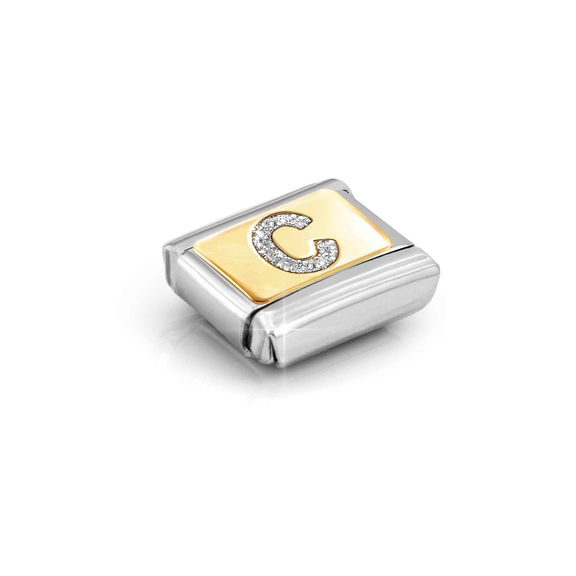 Nomination Composable Classic Charm Buchstabe C Silberglitzer - Edelstahl, Gold 750, Emaille – Ansicht 4