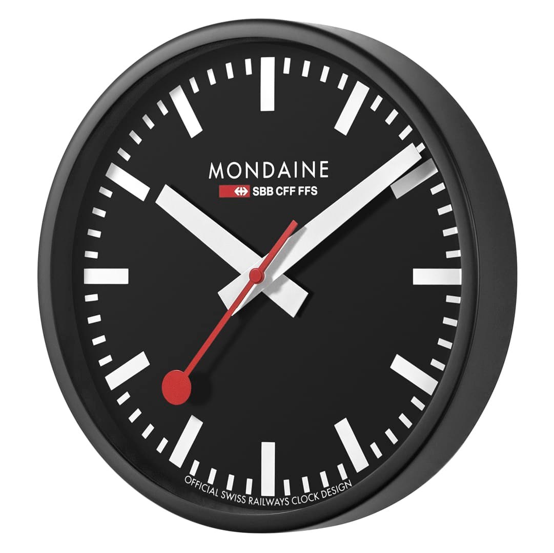 Mondaine Wanduhr 25 cm - Schwarz mit schwarzem Ziffernblatt – Ansicht 5