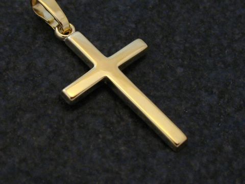 Schlichtes Goldkreuz aus Gold 750, Maße 22x13x1,4mm, klassisches Design, hergestellt von Juwelier Harnisch. Ideal als zeitloser Schmuckanhänger.