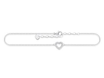 Eine elegante Fußkette von Thomas Sabo aus Edelstahl in Silber mit einem herzförmigen Element, besetzt mit Glitzersteinen, einstellbare Länge von 22 bis 27 cm.