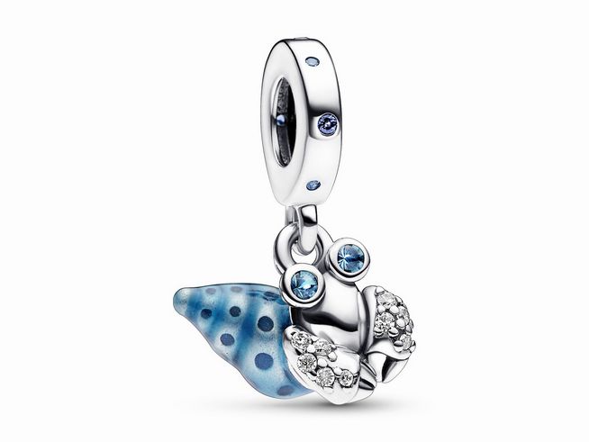 Pandora 792700C01 Glow-in-the-dark Einsiedlerkrebs Charm-Anhänger aus Sterling Silber mit einem blauen Schneckenhaus und funkelnden Zirkonia, ideal als modisches Accessoire.