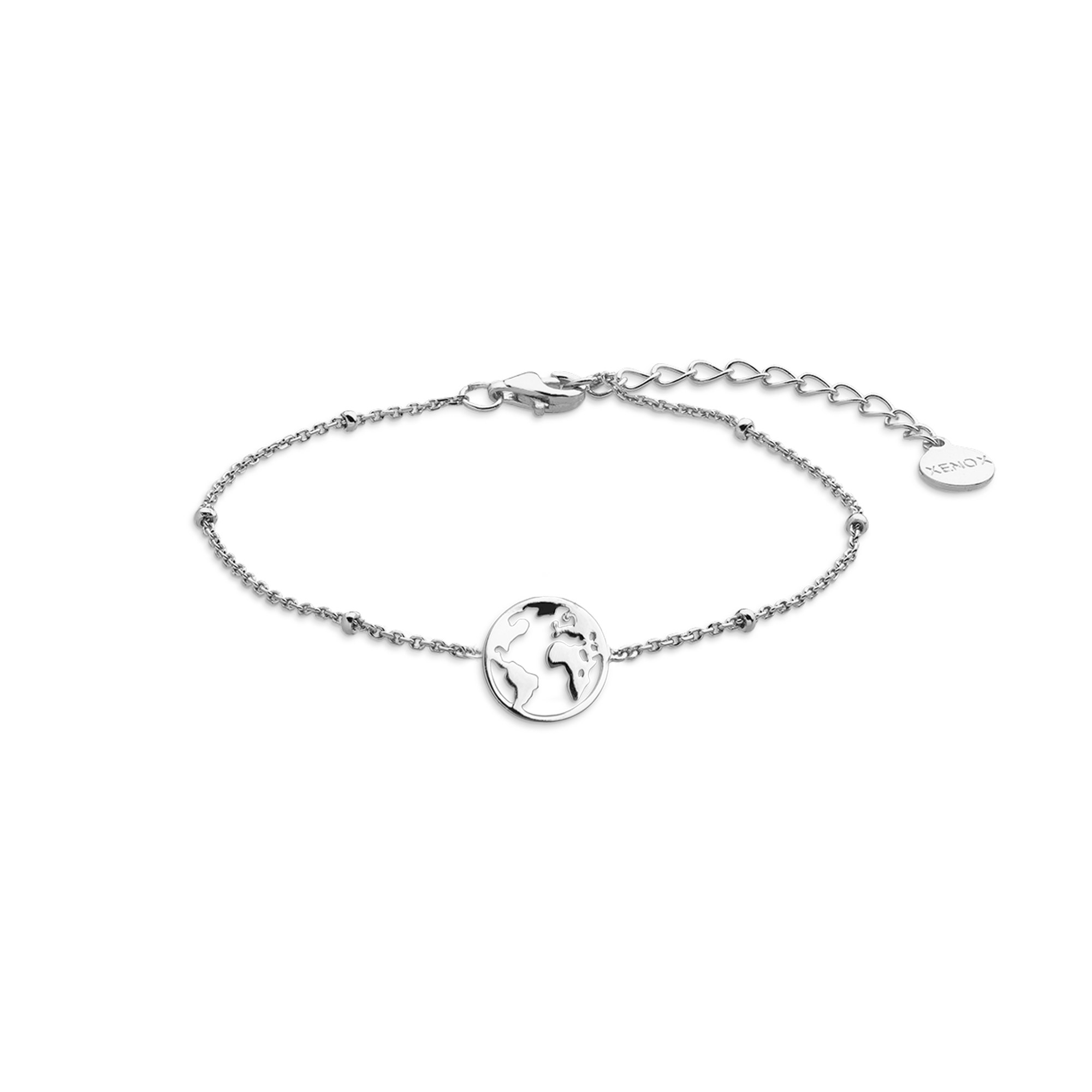XENOX Sterling Silber Armband XS2986 - 15-18,5 cm - WANDERLUST - Ankerkette - Weltkugel – Ansicht 2
