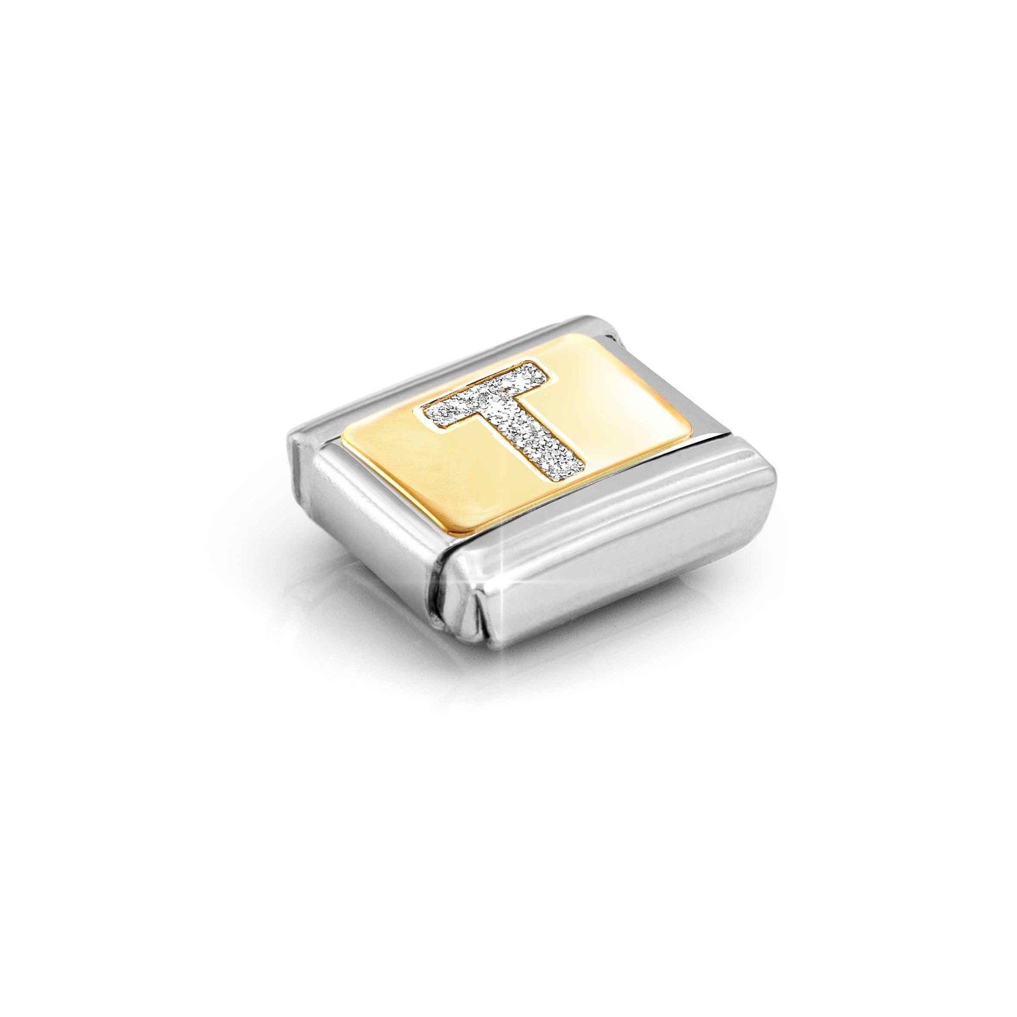 Nomination Composable Classic Charm Buchstabe T Silberglitzer - Edelstahl, Gold 750, Emaille – Ansicht 4