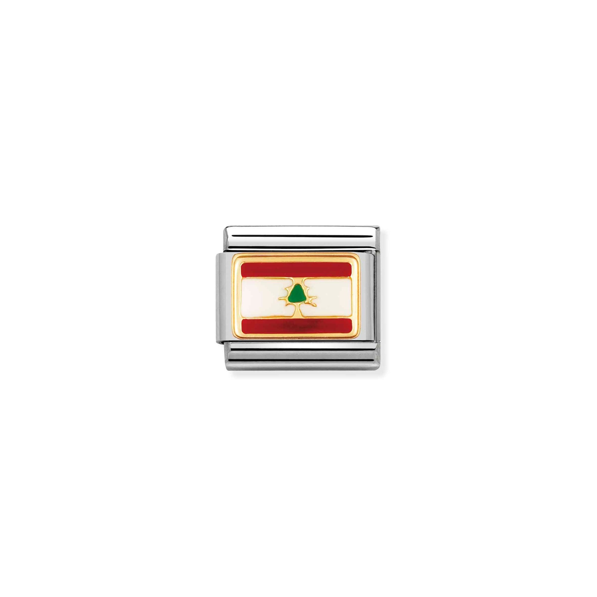 Nomination Composable Classic Charm Flagge Libanon - Edelstahl, Gold 750 Gelbgold, Emaille