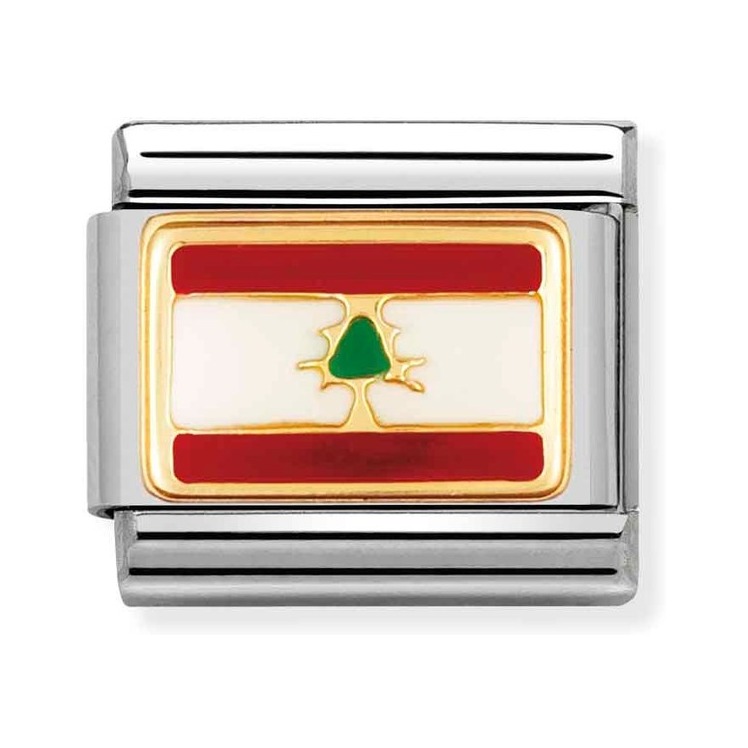 Nomination Composable Classic Charm Flagge Libanon - Edelstahl, Gold 750 Gelbgold, Emaille