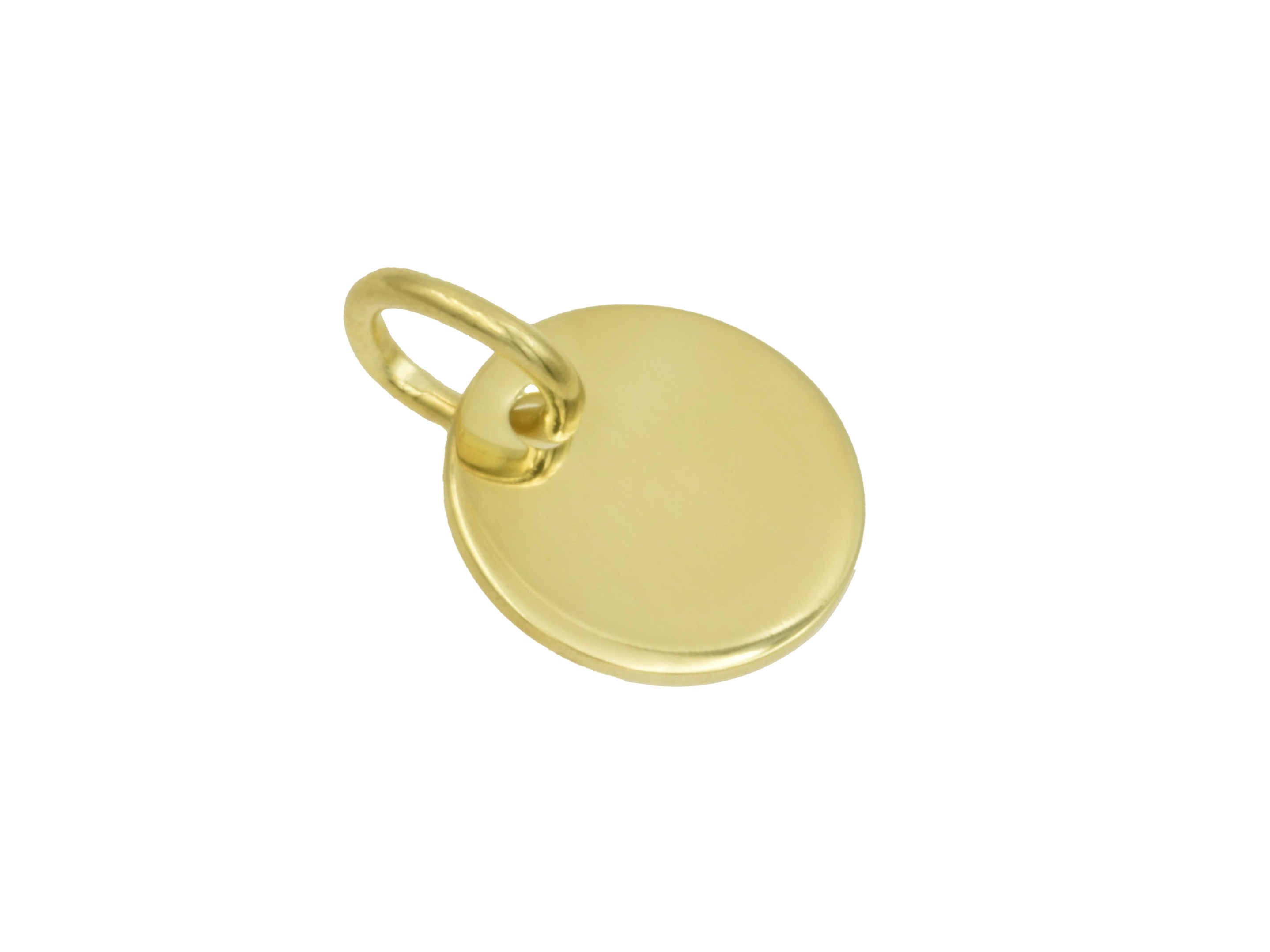 Anhänger Gravurplatte Rund - Sterling Silber Gelbgold Vergoldung - 10 mm Runder Anhänger aus sterling Silber mit gelbgold Vergoldung, Durchmesser 10 mm, von Juwelier Harnisch, ideal für persönliche Gravuren und neue Kreationen im Schmuckdesign.