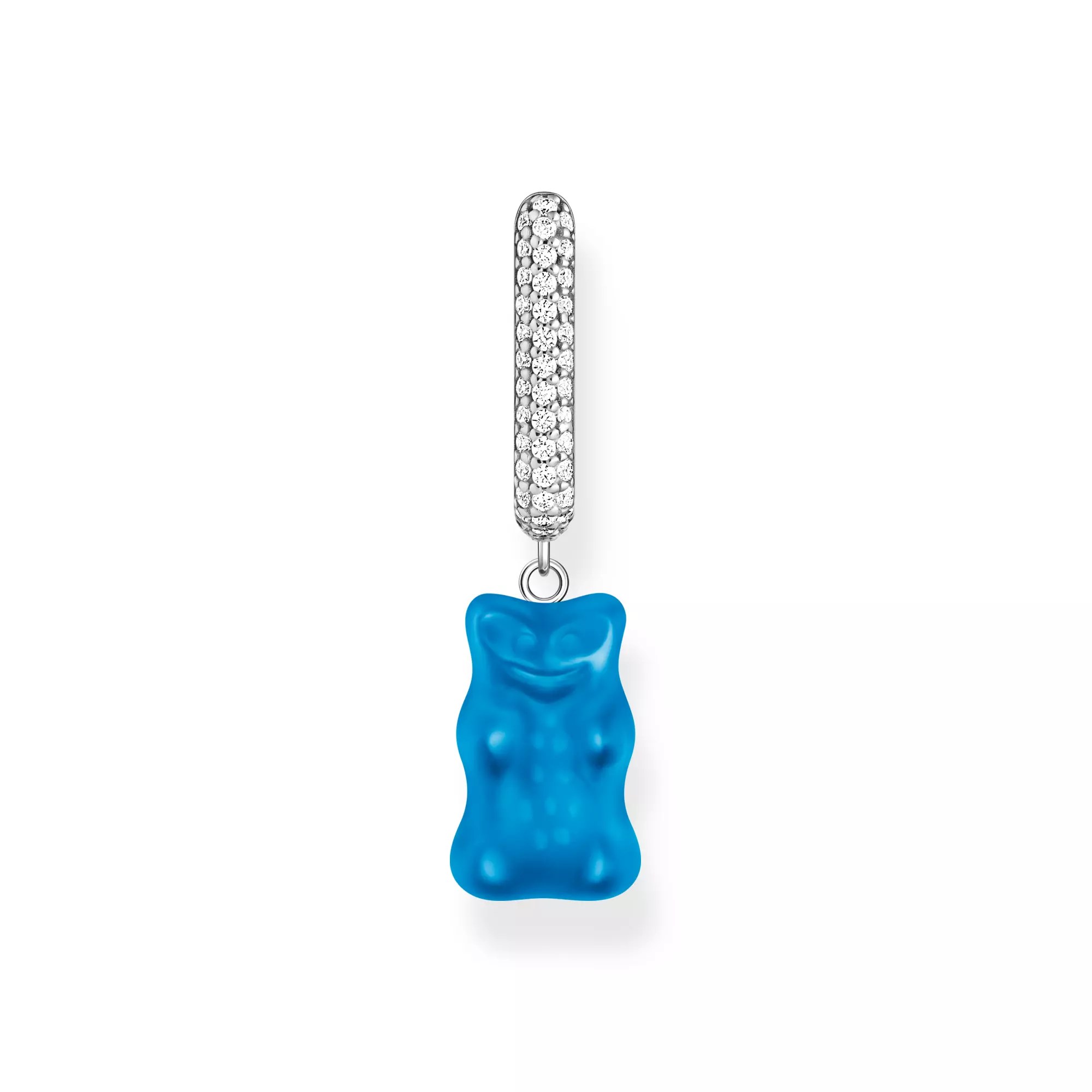 Thomas Sabo Einzel-Creole mit blauem Goldbären-Anhänger in Midiversion und Steinen Silber – HARIBO – Zirkonia