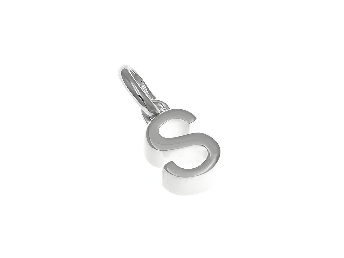 Anhänger aus Sterling Silber in Form des Buchstabens S, poliert und rhodiniert, hergestellt von Juwelier Harnisch. Ideal als persönliches Schmuckstück oder Geschenk.