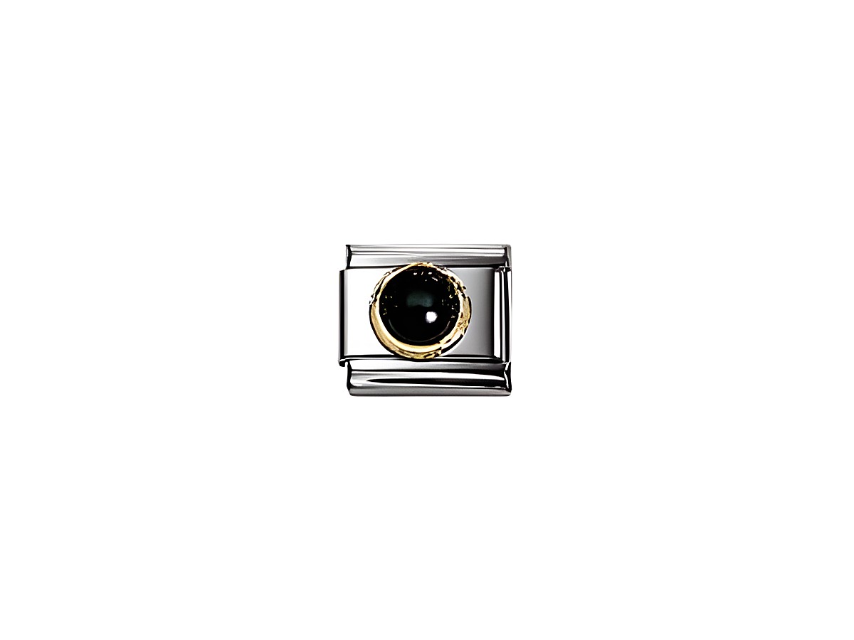 Runder Stein in Schwarz mit goldfarbener Fassung, passend zu NOMINATION Classic Steinen, Hersteller Nomination, ideal für individuellen Schmuck.