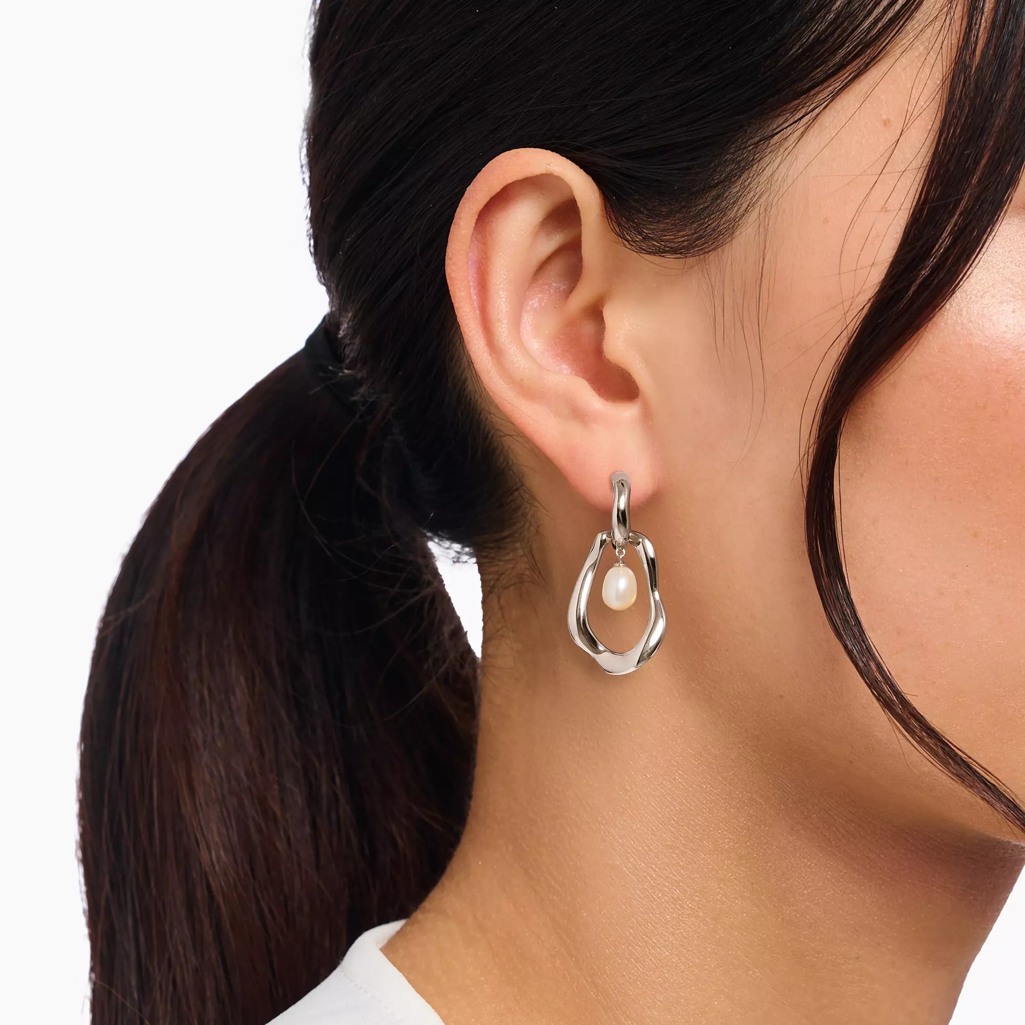 Thomas Sabo Creolen mit Perlen-Anhänger Natural Beauty Silber – Perle – Ansicht 4