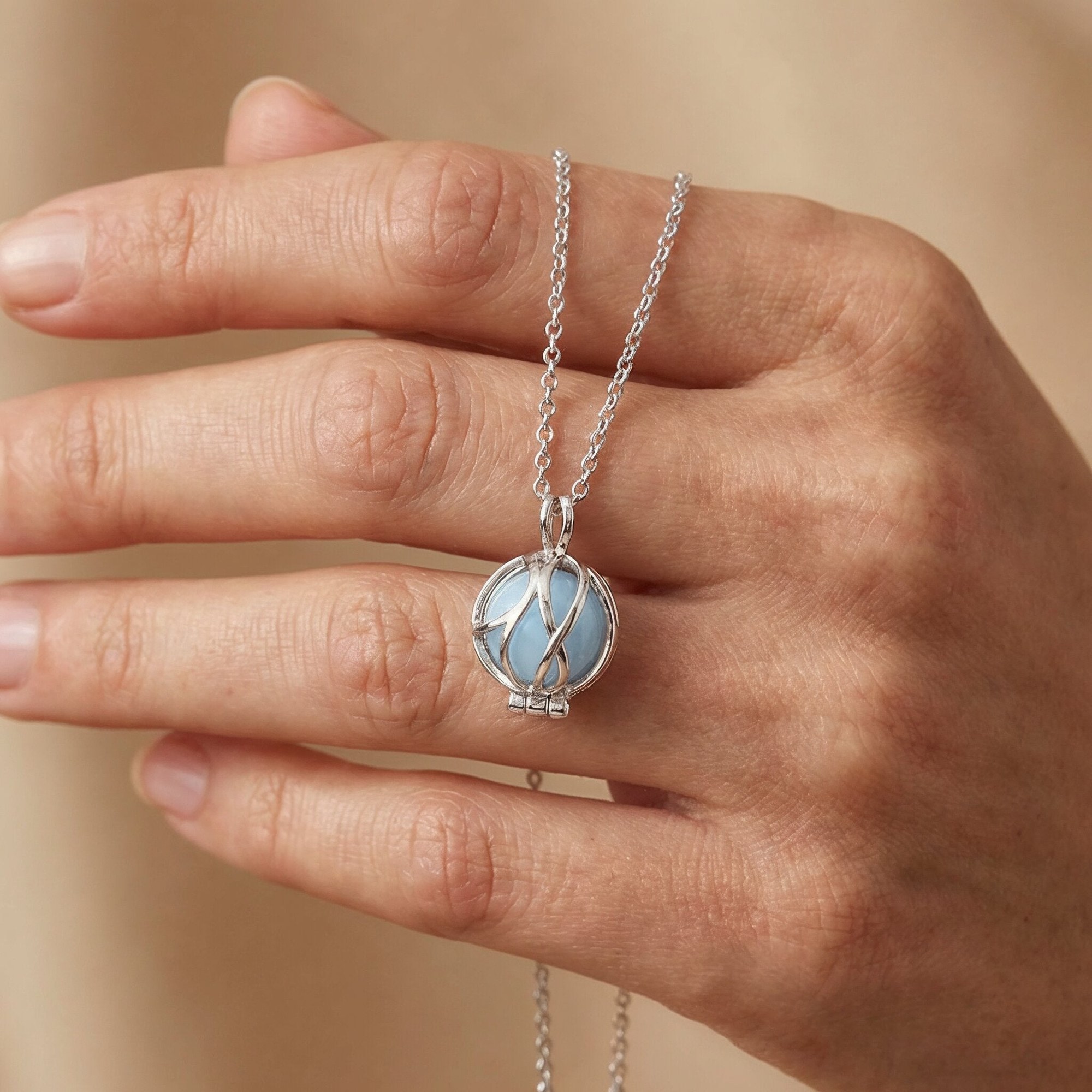 Engelsrufer HEAL Kette Powerful Stone - Kraftstein - Blauer Achat - Silber rhodiniert Blau 42cm Gr. XS – Ansicht 3