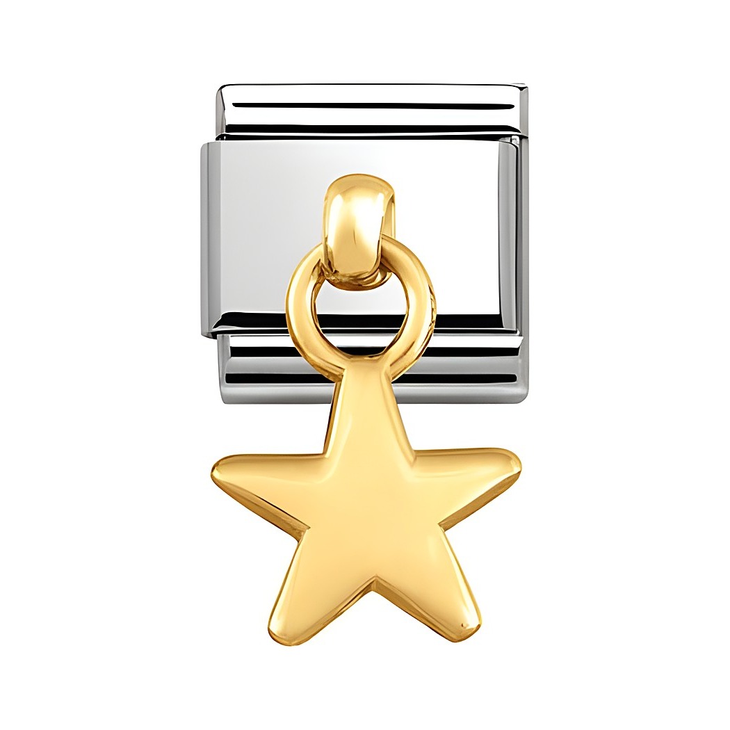 Edelstahl und Gold 750 Anhänger in Form eines Sterns, für das Nomination Classic Charms System geeignet, elegantes Design zur persönlichen Schmuckgestaltung.