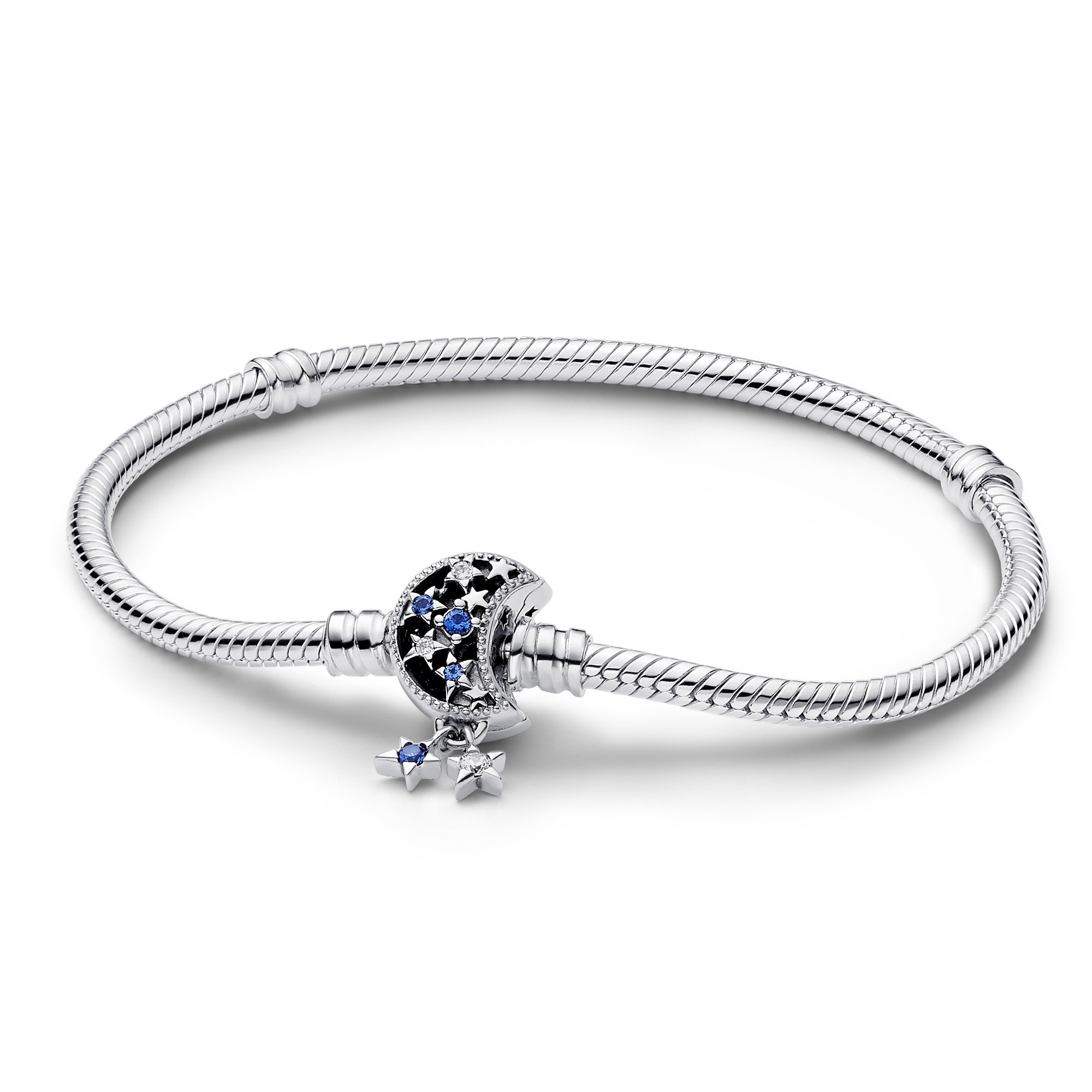 Pandora Pandora Moments Schlangen-Gliederarmband mit Funkelndem Mond-Verschluss - Sterling Silber - Steinmix Blau