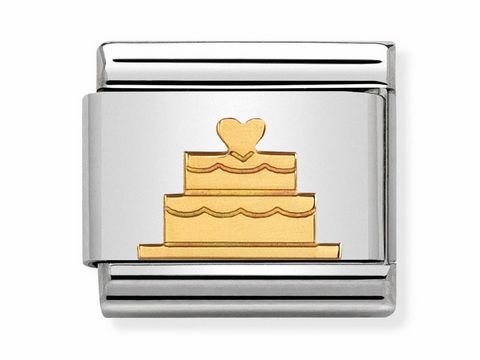 Hochzeitstorte aus gold und silber in einem eleganten Design, symbolisch für Liebe und Feiern, hergestellt von Nomination, Modell Composable Classic, Artikelnummer 030162 40.
