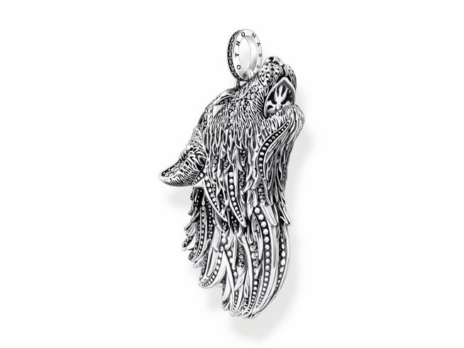 Thomas Sabo PE966-643-21 Anhänger in Form eines Wolfprofils aus silber geschwärztem Material, verziert mit Zirkonia, detaillierte Verarbeitung, ideal als modisches Accessoire.