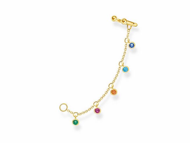 Ohrklemme von Thomas Sabo aus Sterling Silber und vergoldetem Gelbgold mit bunten Glas-Keramik Steinen und synthetischem Korund, zeitloses Schmuckstück für stilbewusste Frauen.