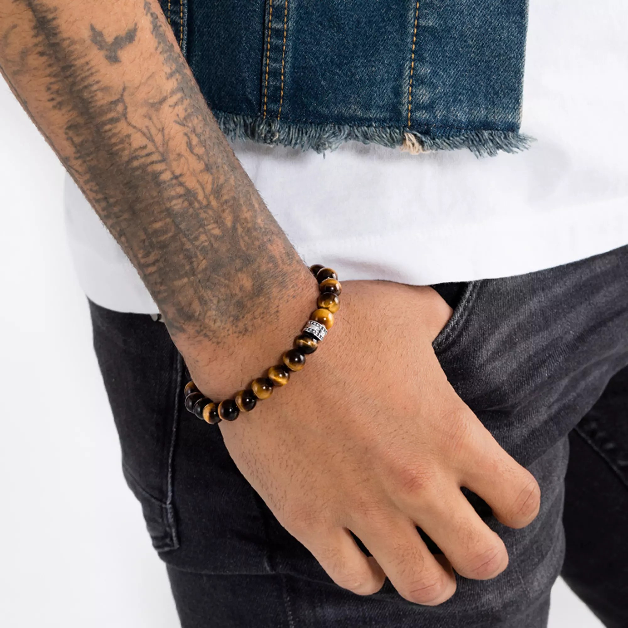 Thomas Sabo Armband 19 cm - Silber - geschwärzt - Obsidian - Tigerauge braun - Sterling Silver – Ansicht 2